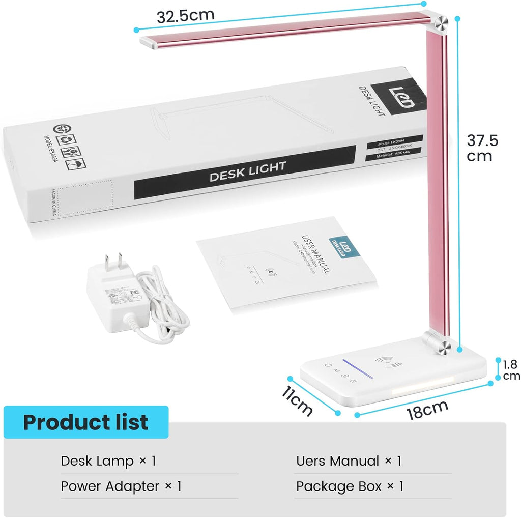 LED Desk Lamp with Night Light, Fast Wireless Charger, USB Charging Port, 10 Brightness, 5 Color Modes, Dimmable Bedside Table Lamp for…
