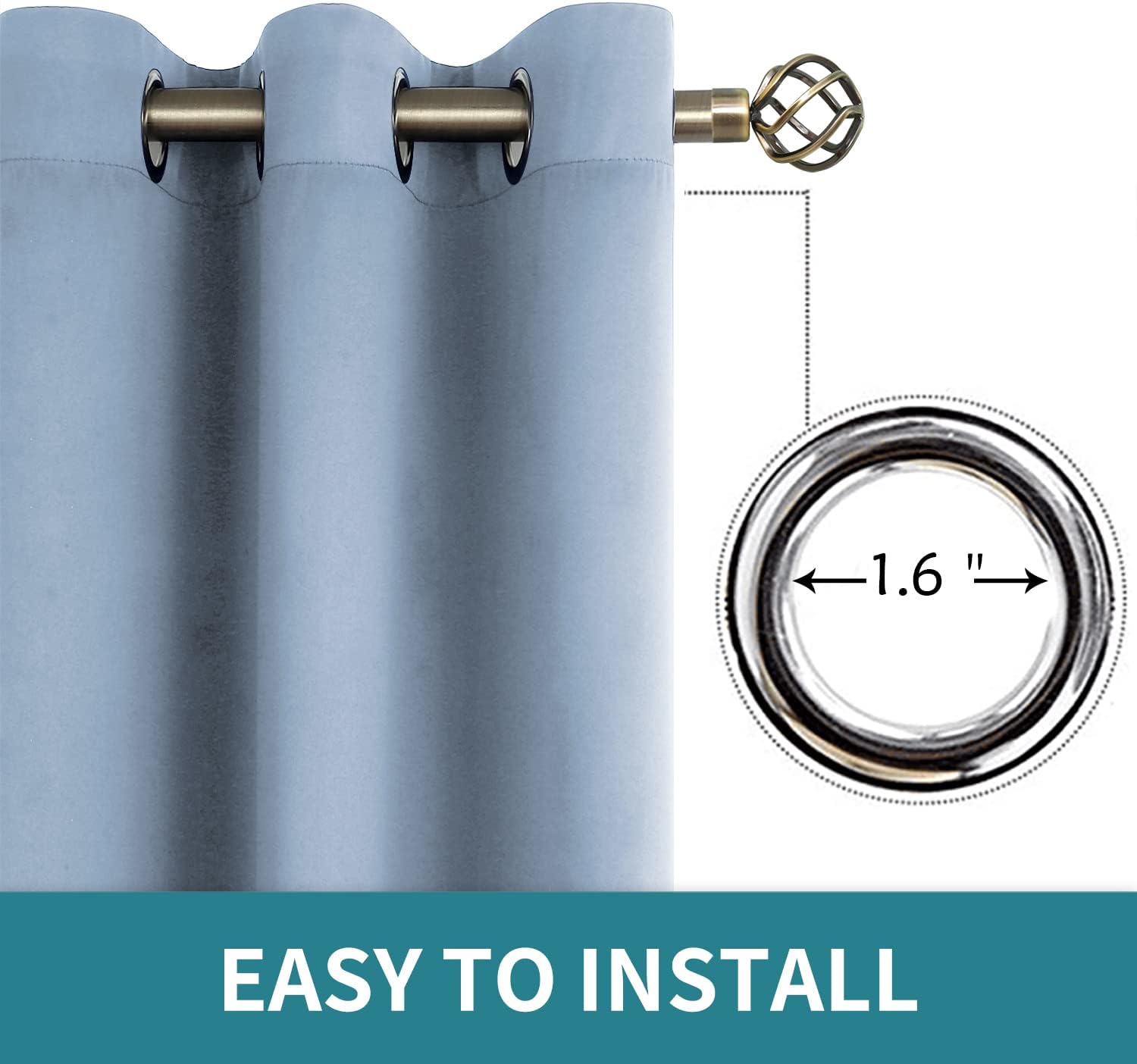 BGment Blackout Curtains for Living Room - Grommet Thermal Insulated Room Darkening Curtains for Bedroom, 2 Panels of 52 x 45 Inch, Spa Blu…