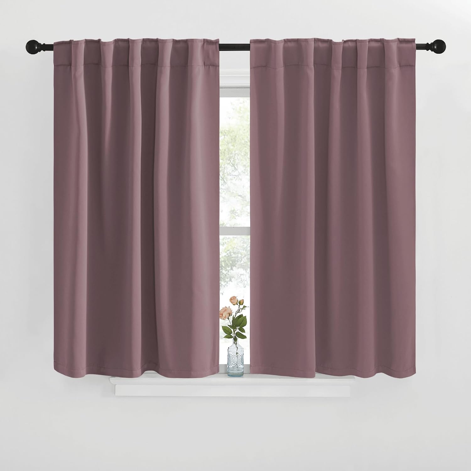 NICETOWN Blackout Curtain Panels for Living Room - (Dry Rose Color) 42x40 inch, 2 Panels Set, Room Darkening Blackout Drapes for Window
