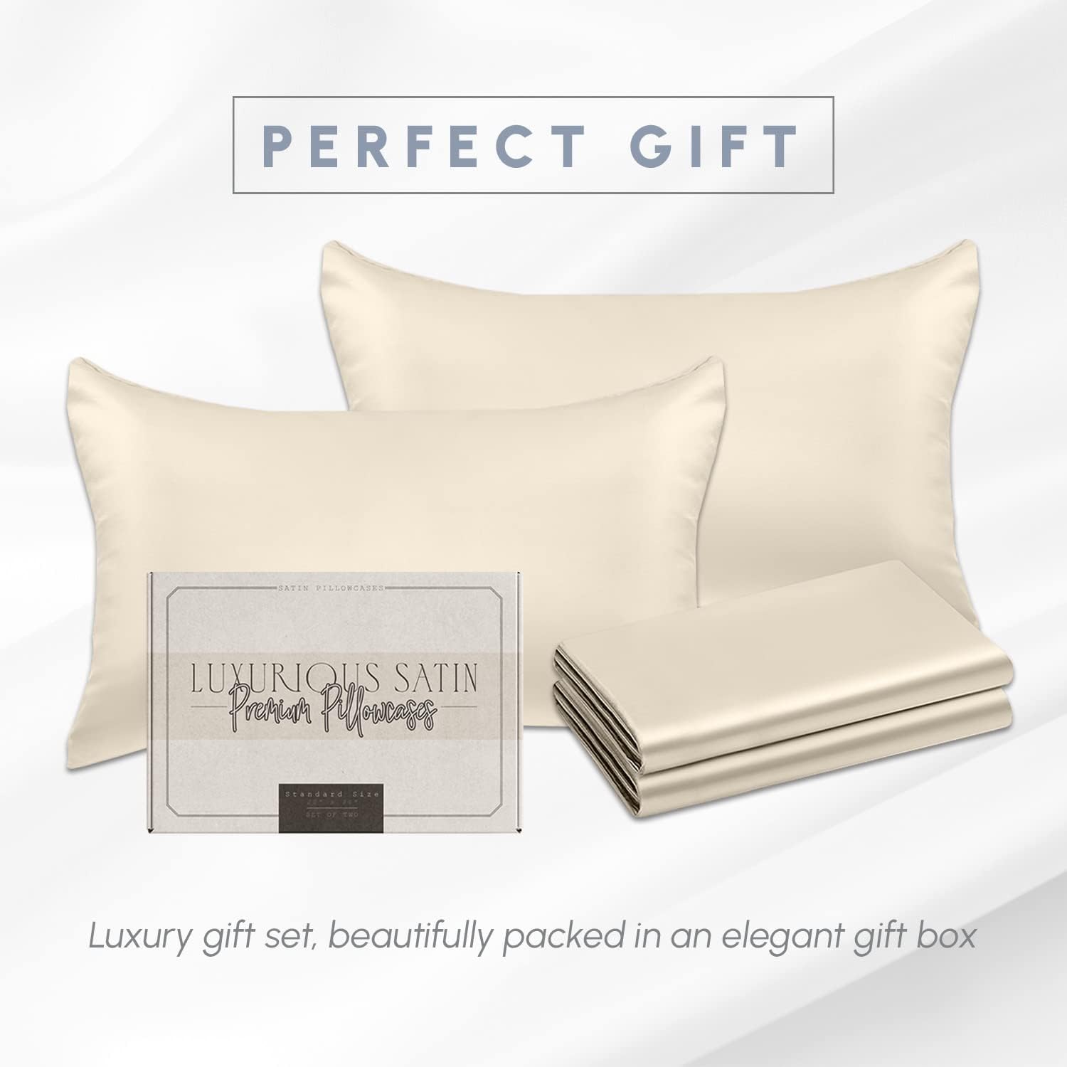 Elegantcomfort Elegant Comfort 4-Pack King Size Cream Satin Pillowcase Set with Hidden Zipper Closure, Silky Smooth for Hair and fabric…
