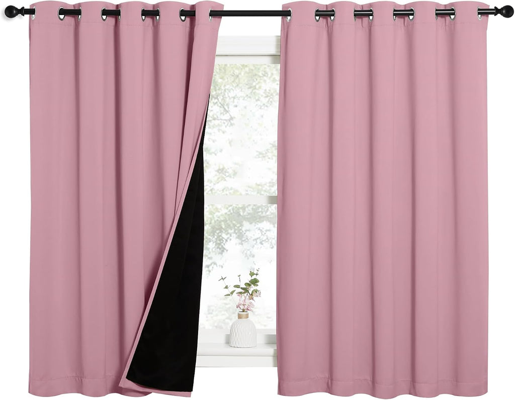 Nicetown 100% Blackout Curtains with Black Liners, Thermal Insulated Full Blackout 2-Layer Lined Drapes, Energy Efficiency Window Draperies…