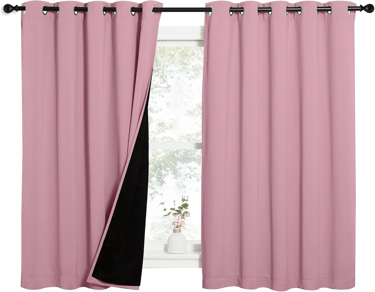 Nicetown 100% Blackout Curtains with Black Liners, Thermal Insulated Full Blackout 2-Layer Lined Drapes, Energy Efficiency Window Draperies…