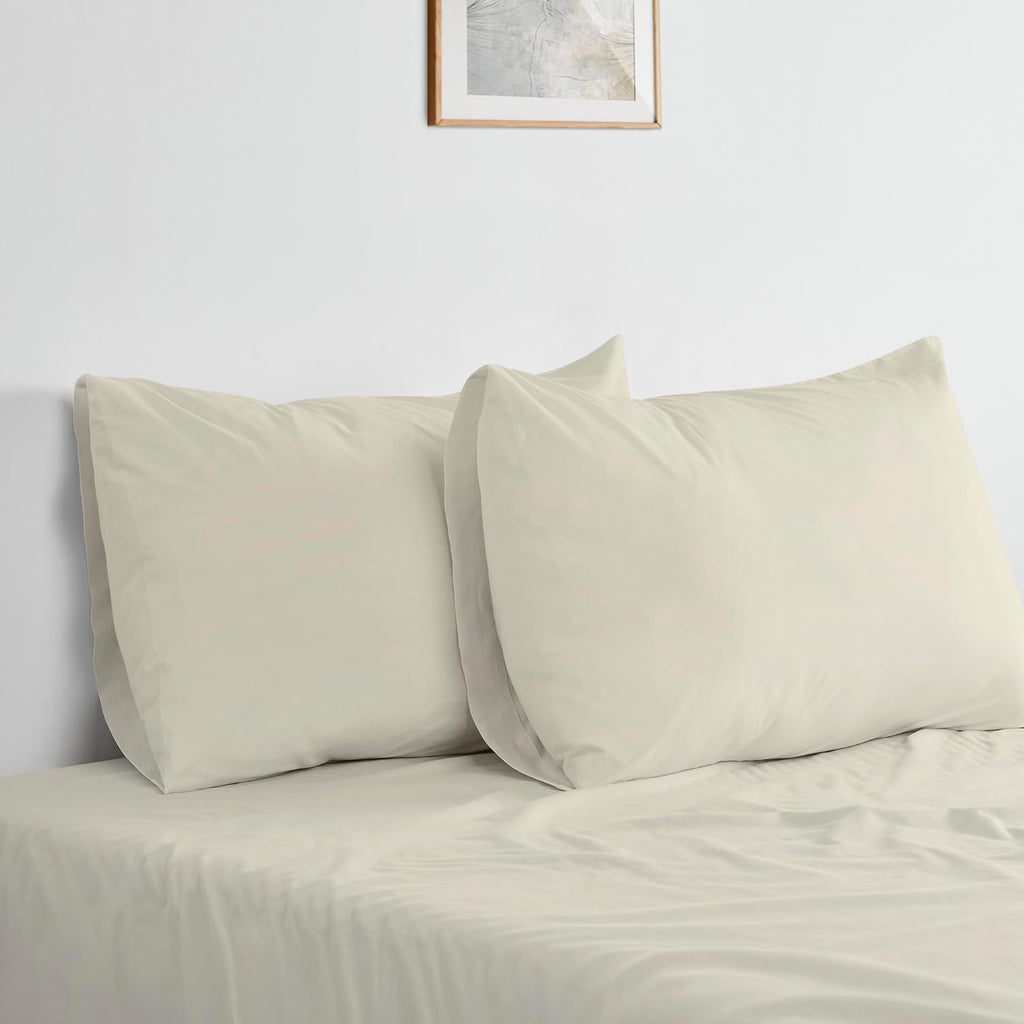 Bioweaves 100% Organic Washed Cotton Percale Weave Pillow Cases Standard Size GOTS Certified Queen Pillow Covers, Envelope Closure – Set of…