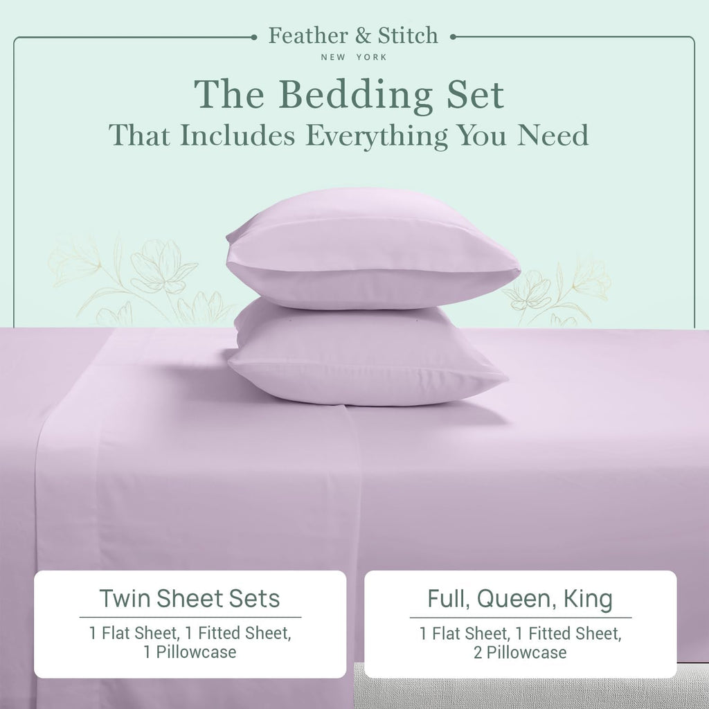 Featherstitchnewyork Feather & Stitch Softest 100% Cotton Sheets, 300 Thread Count Percale Weave Bedding, 16" Deep Pocket, Cooling Sheets,…