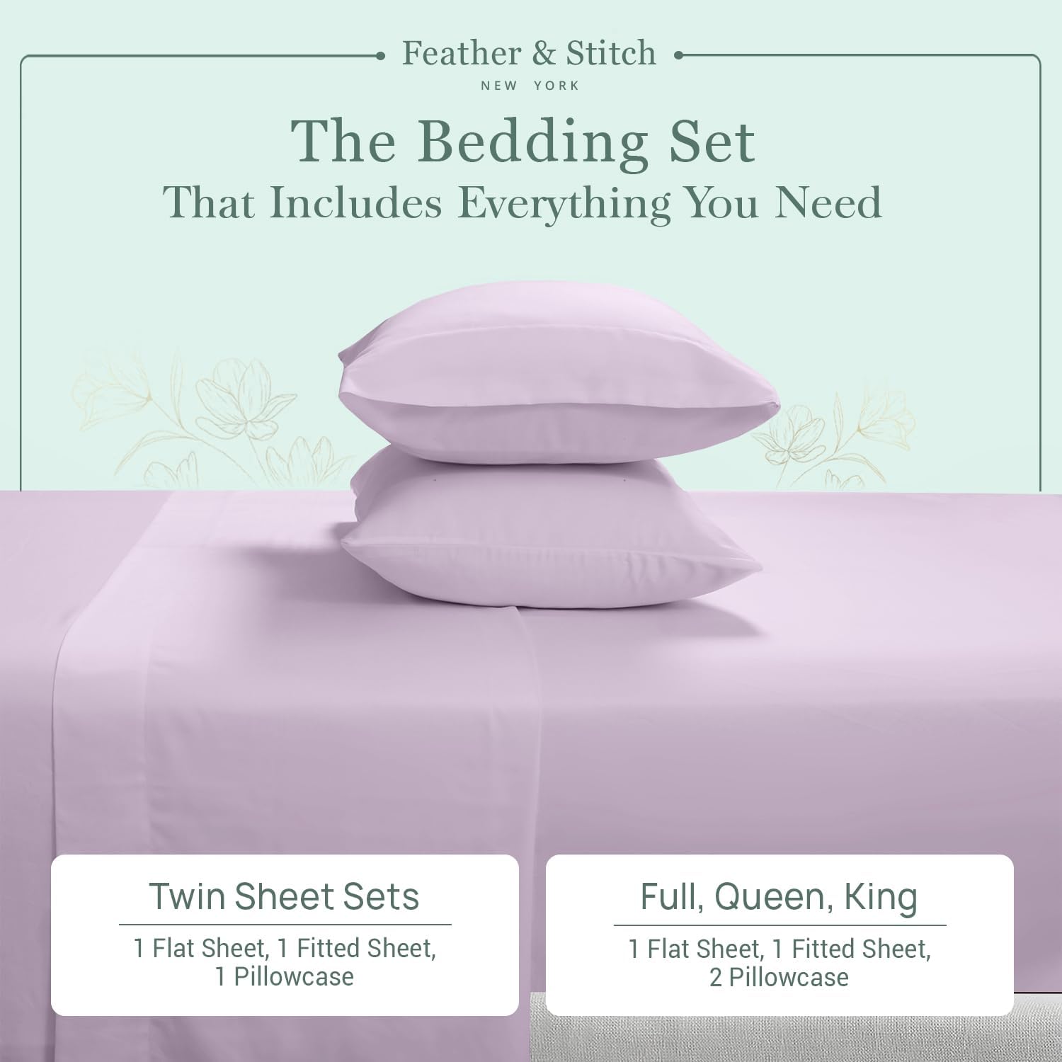 Featherstitchnewyork Feather & Stitch Softest 100% Cotton Sheets, 300 Thread Count Percale Weave Bedding, 16" Deep Pocket, Cooling Sheets,…