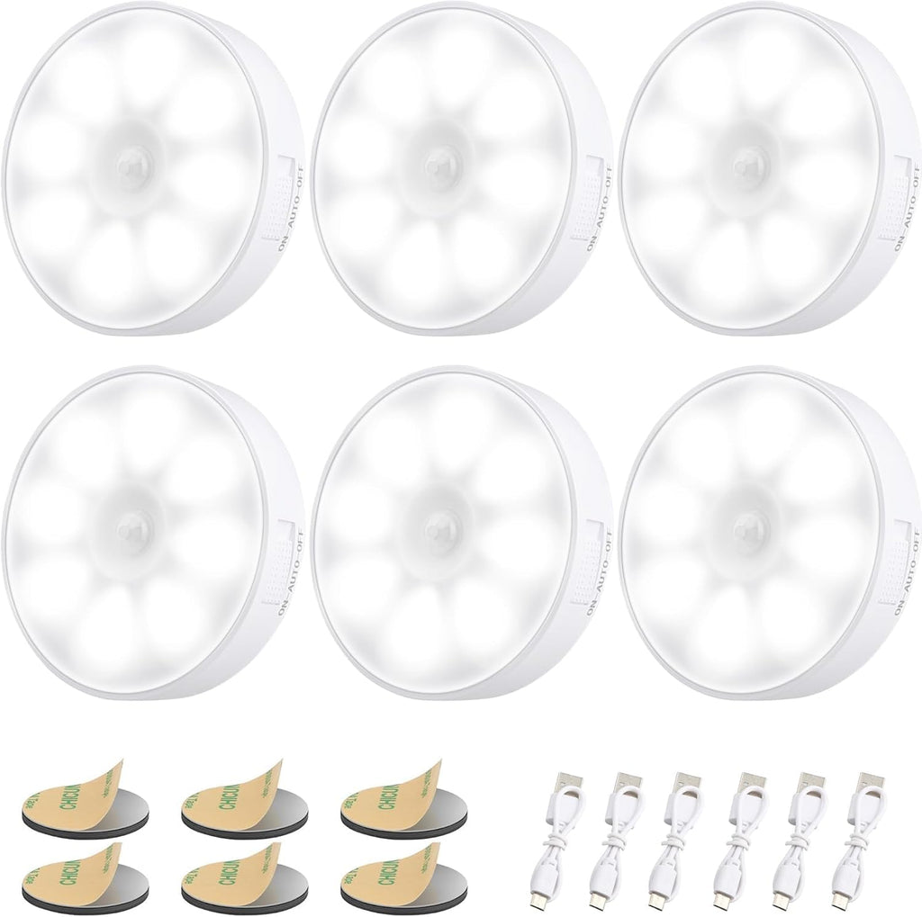 6 Pack Motion Sensor Light Indoor [8 LEDs], Electight Night Light USB Rechargeable, 400 mAh Battery & 3 Light Modes, Cordless Magnetic…
