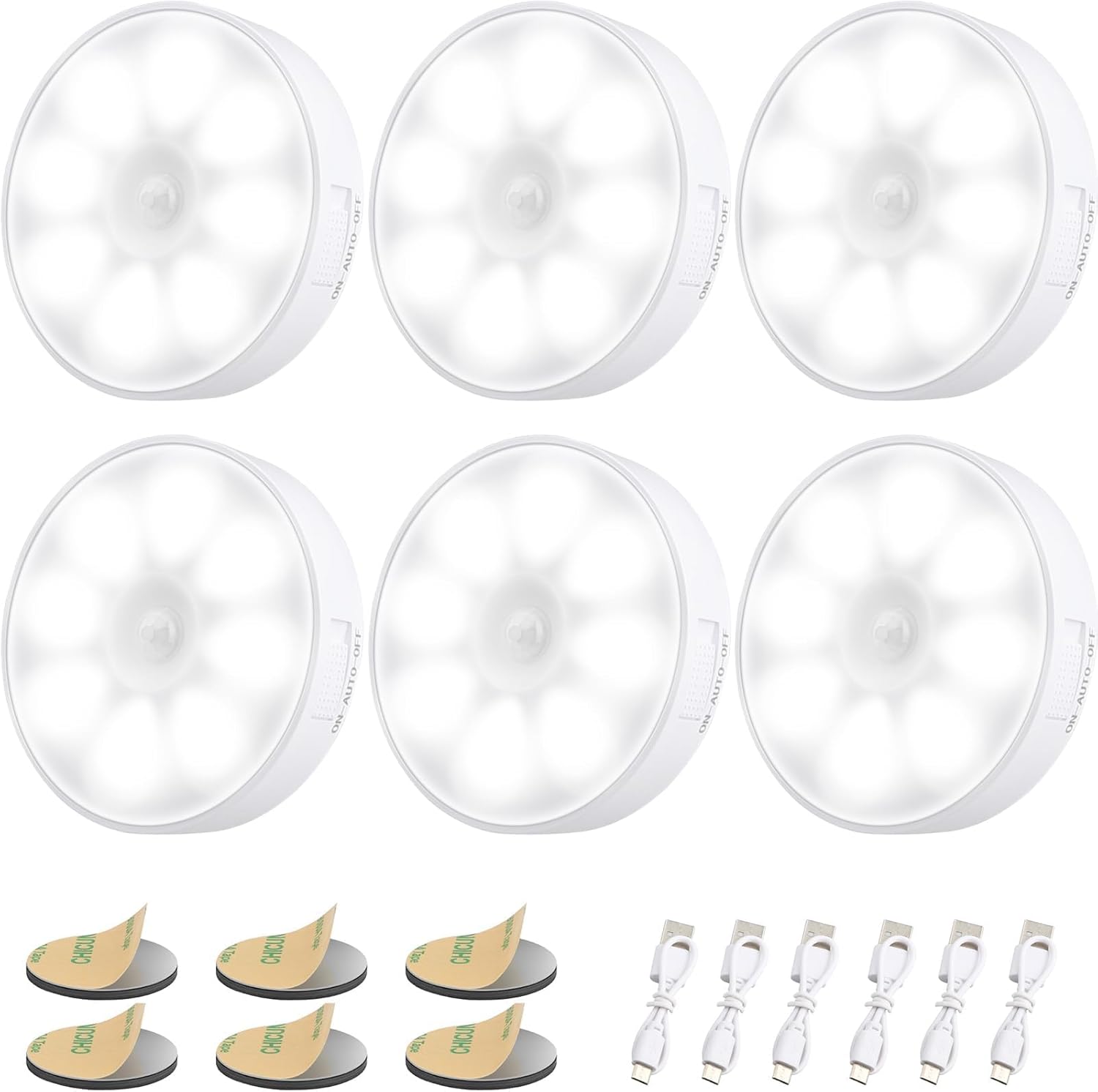 6 Pack Motion Sensor Light Indoor [8 LEDs], Electight Night Light USB Rechargeable, 400 mAh Battery & 3 Light Modes, Cordless Magnetic…