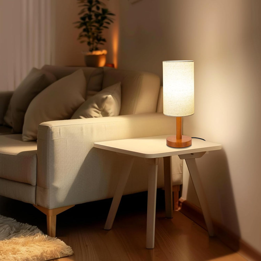 LALISU Small Table Lamp Nightstand Lamp Linen Lampshade Bedroom Wood Base Small Bedside Lamp for Night Stands, Desk Lamps for Reading…