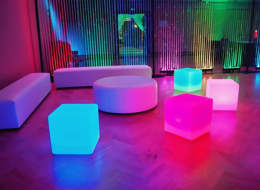 Mr.Go 14-Inch Color Changing LED Cube Light Stool, Glow Cube Seat for Kids, Modern LED Light Side Table, 16 RGB Colors Mood Lighting…
