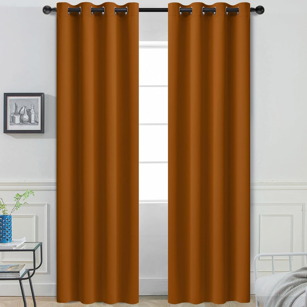 Yakamok Burnt Orange Blackout Curtains with Grommet Orange Room Darkening Thermal Insulated Curtain Set of 2 Drapes for Bedroom Living…