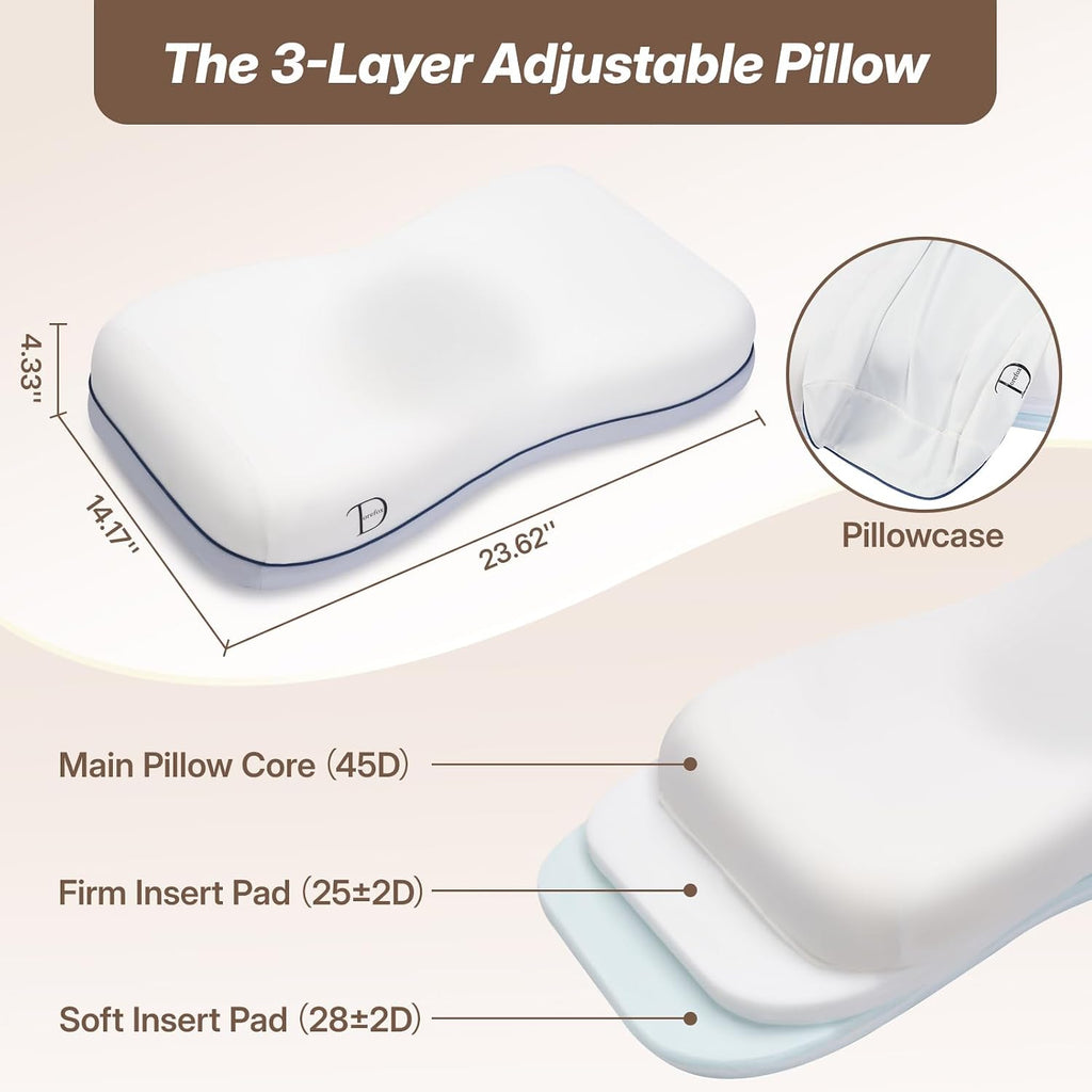 CosBed Cervical Neck Pillow for Neck Support, Adjustable Memory Foam Pillow with Customizable Height and Firmness for Side, Back, Stomach a…