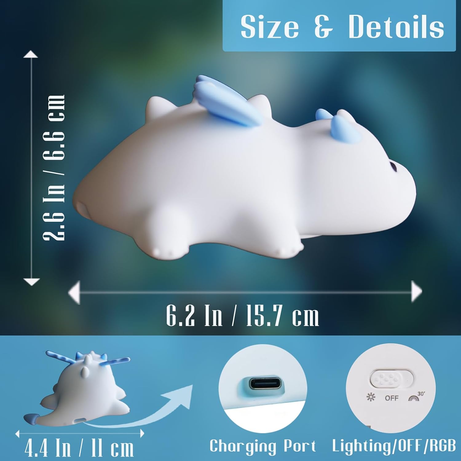 Dragon Night Light, Cute Baby Dragon Gifts, Soft Silicone Lamp with 3 Level Warm Light and RGB Changing, Breastfeeding Nursery Portable…