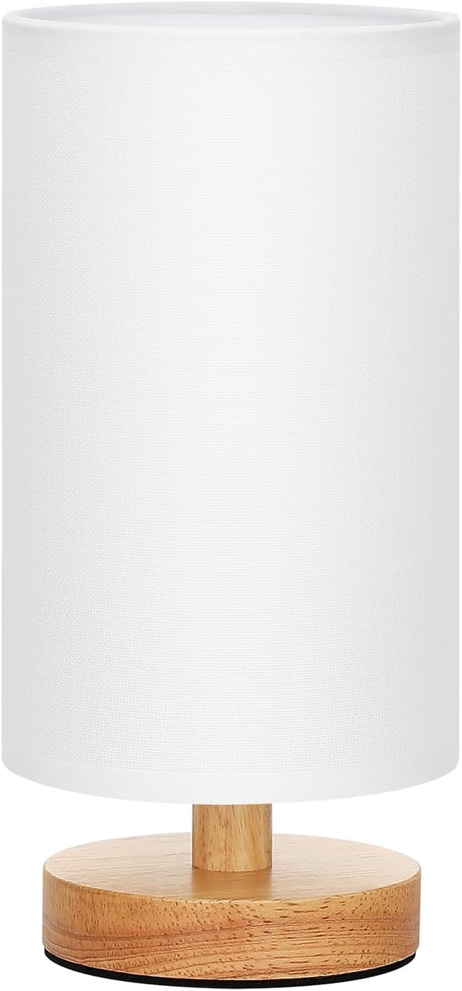 Fenmzee Small Table Lamp for Bedroom - Inline Control, Bedside Lamp with 3000K A15 LED Blub, Easy Assembly (White Shade - Wood Base, 9"…