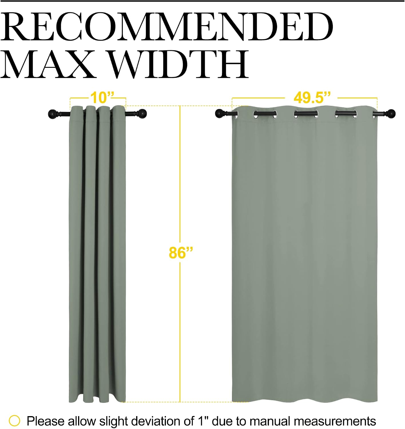 Nicetown Greyish Green Blackout Curtains 86" Long for Office, Dining Room, Guest Room, Sound Reducing Heat and Cold Block Curtain Panels fo…