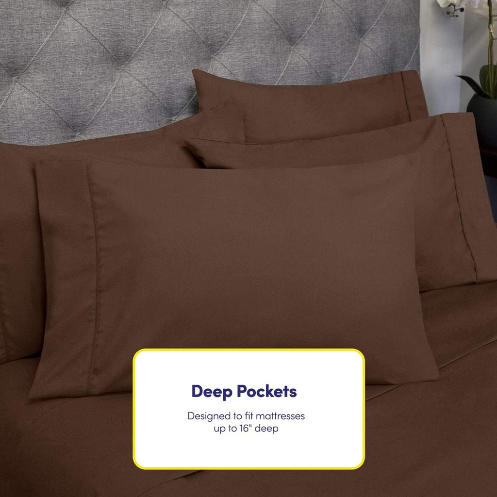 Queen Sheets Brown - 6 Piece 1500 Supreme Collection Fine Brushed Microfiber Deep Pocket Queen Sheet Set Bedding - 2 Extra Pillow Cases…