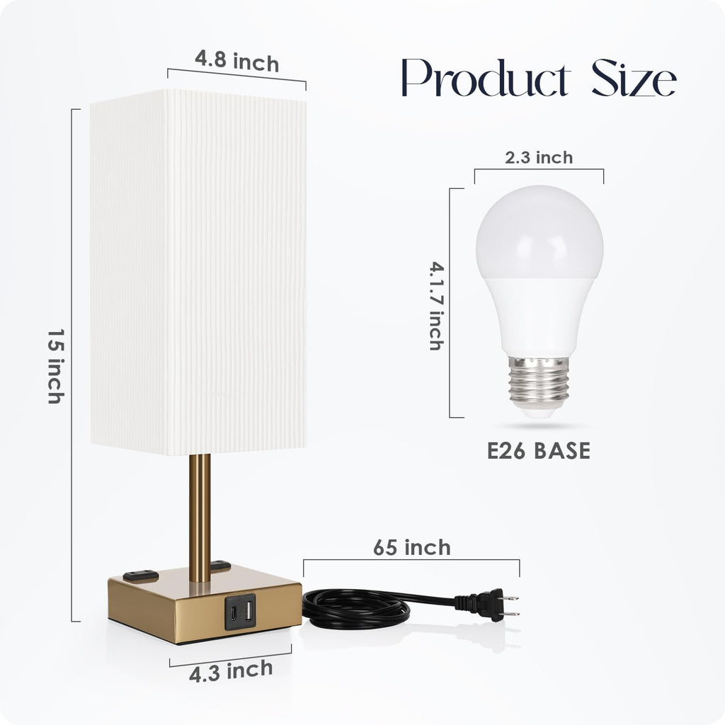 Bedside Lamp with USB Ports - Touch Control Table Lamp for Bedroom with USB C+A Ports & AC Outlets, 3 Way Dimmable Nightstand Light with…