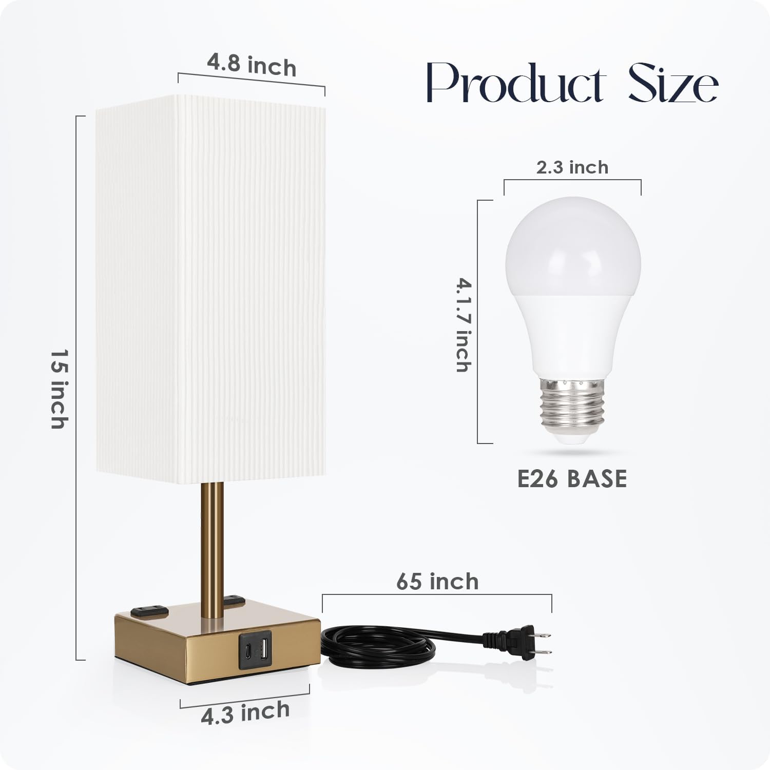 Bedside Lamp with USB Ports - Touch Control Table Lamp for Bedroom with USB C+A Ports & AC Outlets, 3 Way Dimmable Nightstand Light with…