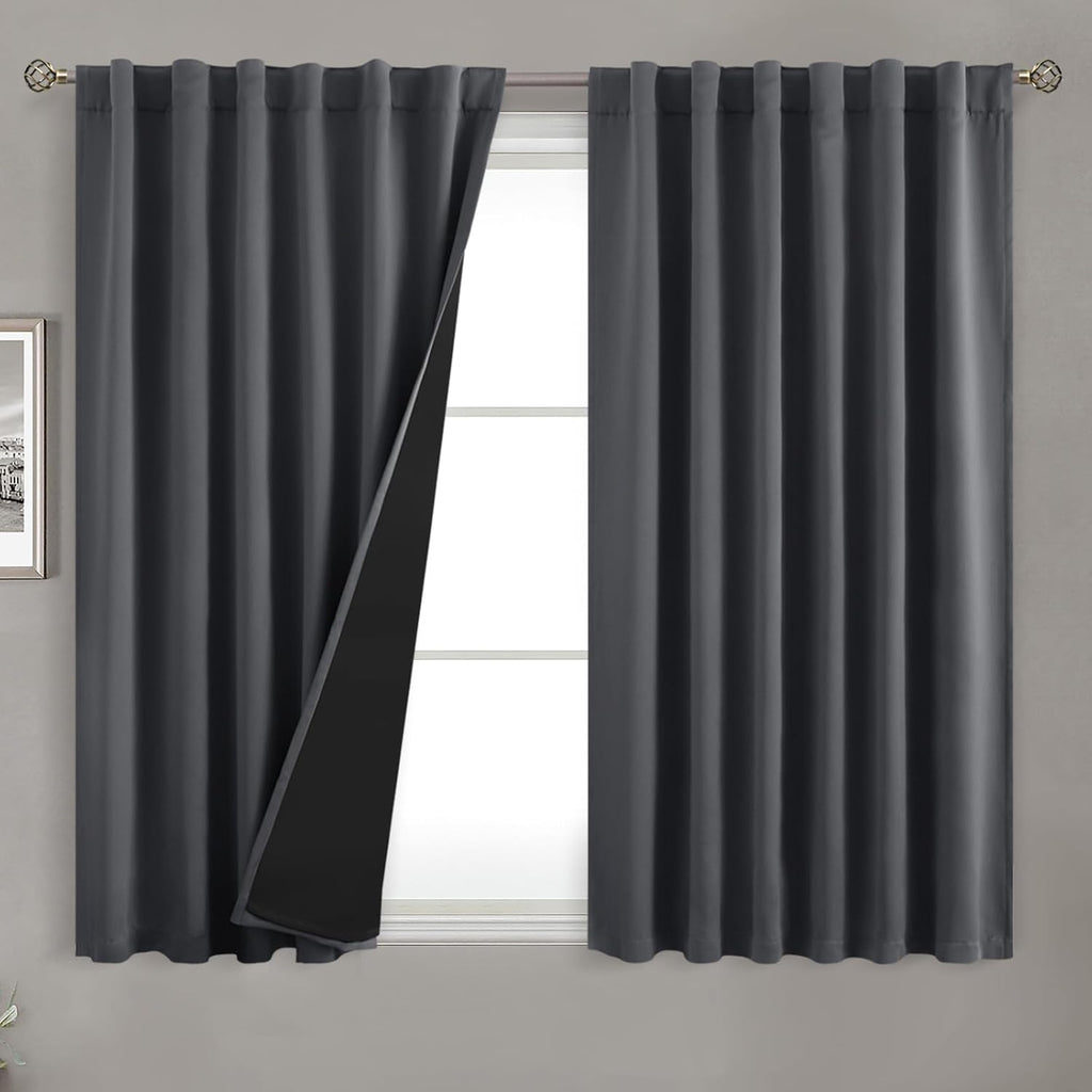 BGment 100% Room Darkening Thermal Insulated Blackout Curtains 54 Inches Long for Bedroom, Rod Pocket and Back Tab Double Layer Noise…