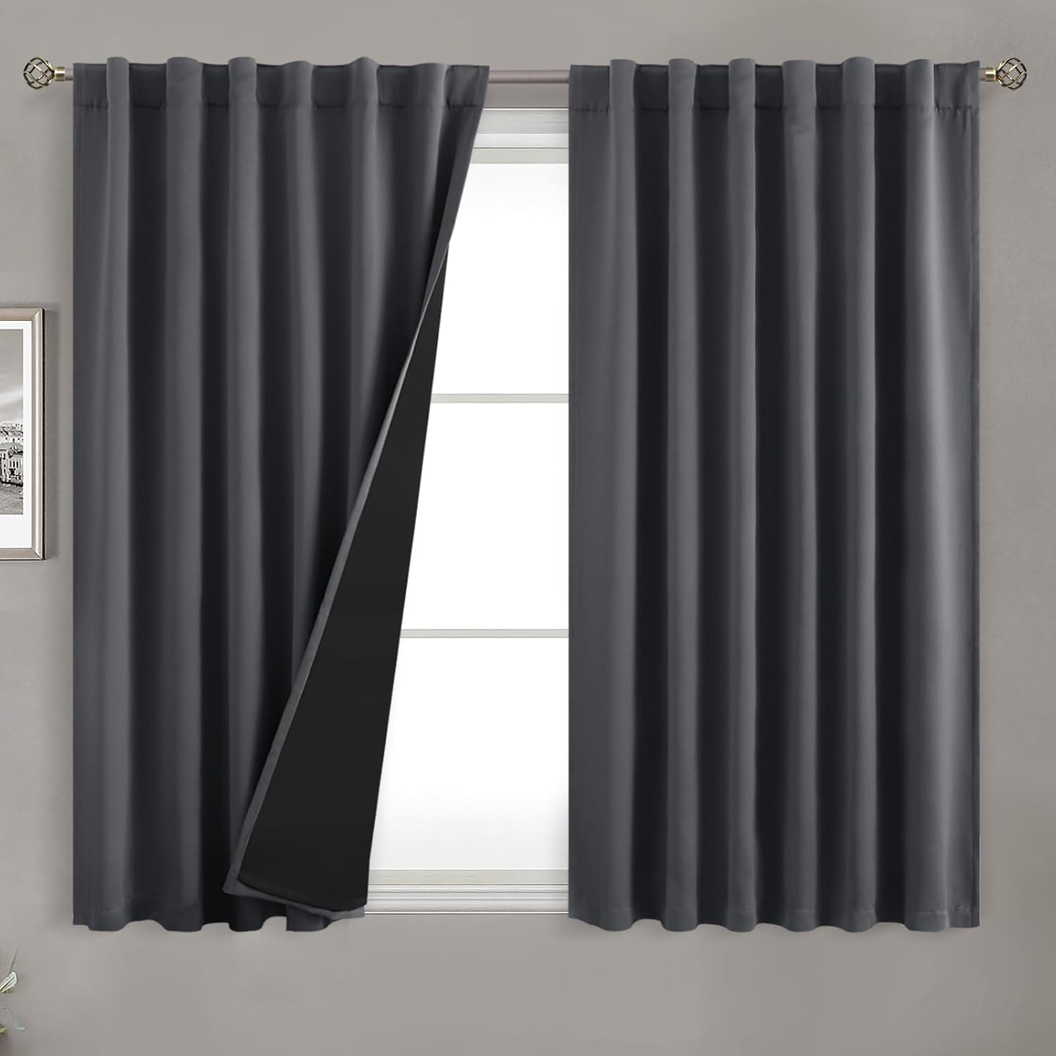 BGment 100% Room Darkening Thermal Insulated Blackout Curtains 54 Inches Long for Bedroom, Rod Pocket and Back Tab Double Layer Noise…
