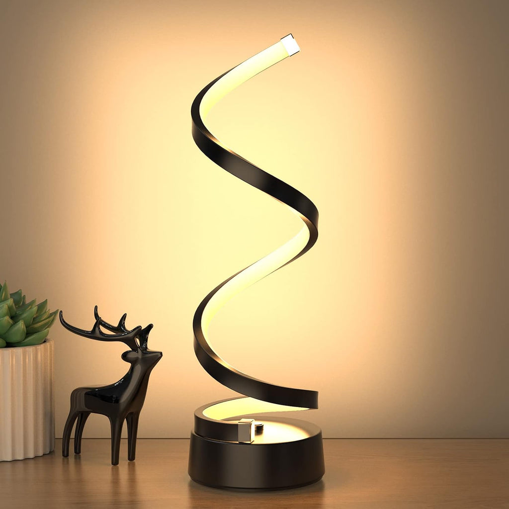 NUÜR Classic Spiral LED Table Lamp Black, Dimmable Metallic Bedside Lamp with Touch Controller, 3 Colour Temperature, 15.8 Inch Height…