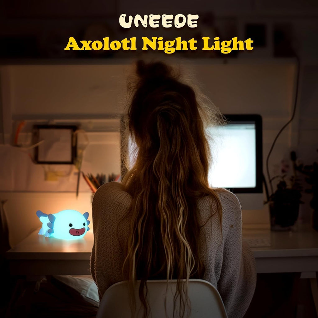 UNEEDE Axolotl Night Light for Kids, Animal Silicone Nursery Night Lamp, Rechargeable Table Lamp Bedside Lamp, Cute Room Decor Night…
