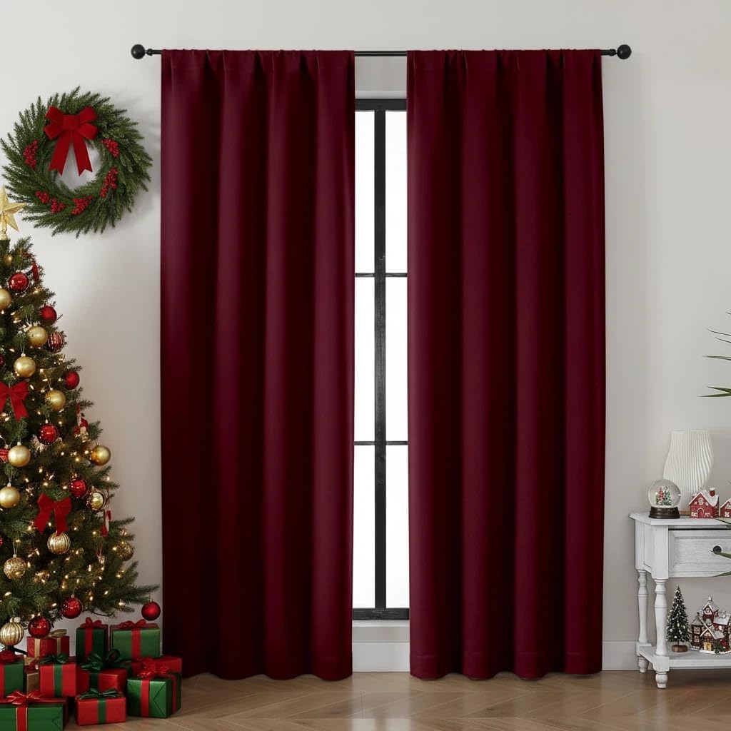 Simplebrand Ava Burgundy Blackout Curtains for Bedroom 84 Inch Length 2 Panels Set, Solid Thermal Insulated Privacy Nursery Window Treatmen…