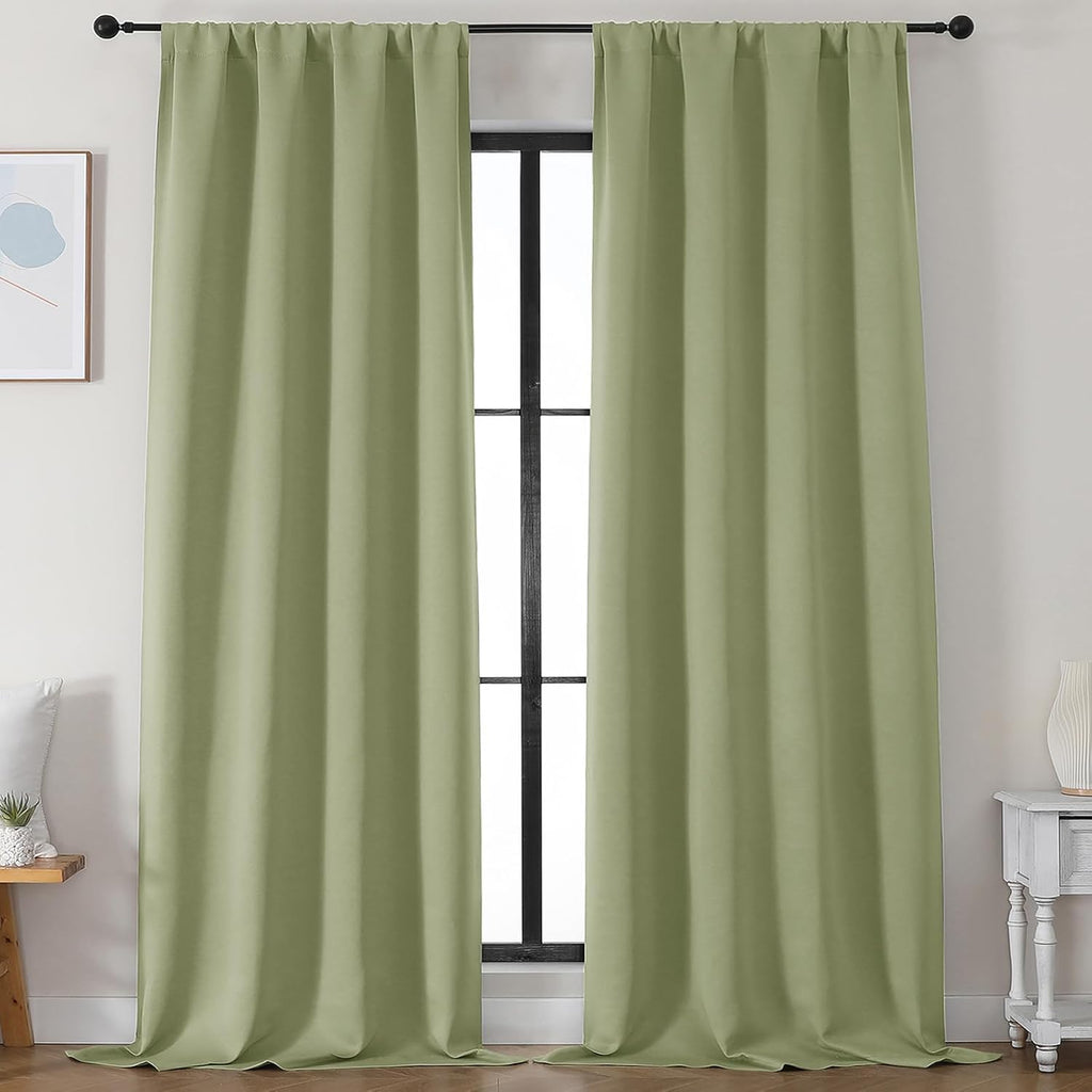 Simplebrand Ava Sage Green Blackout Curtains for Bedroom 96 Inches Long 2 Panels, Solid Thermal Insulated, Energy Saving Living Room Window…
