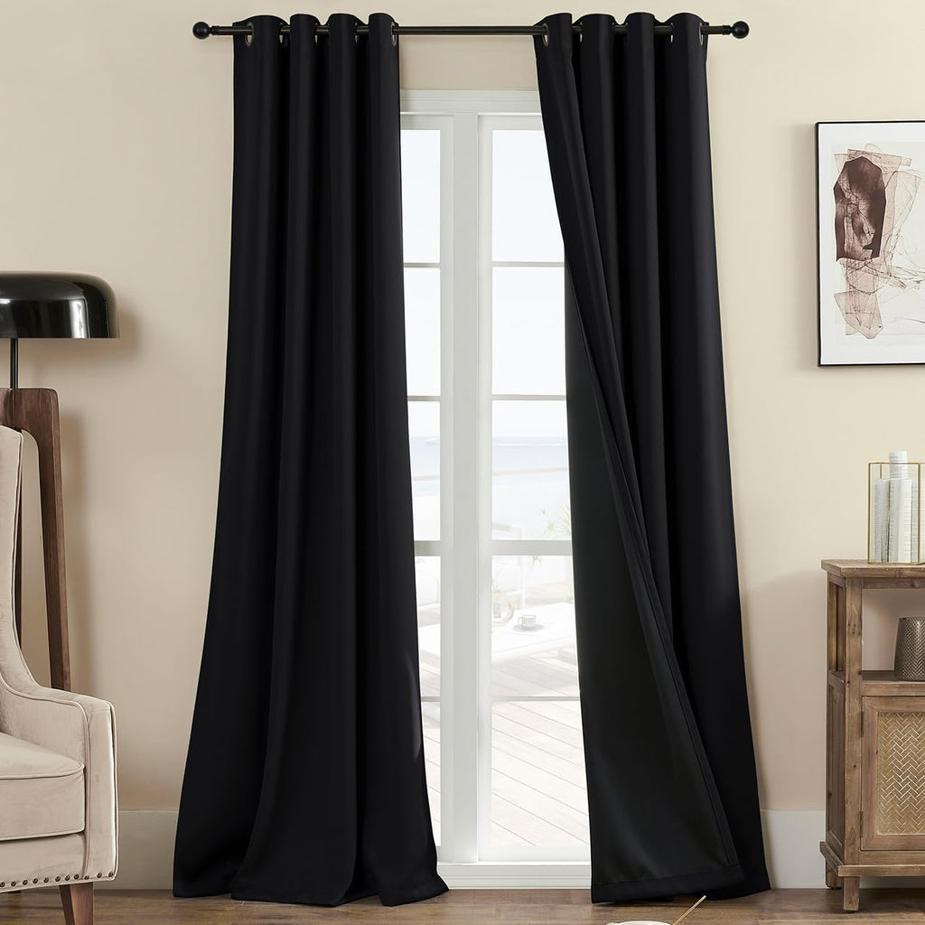Rutterllow 100% Blackout 340 GSM Curtains, 80 inches 2 panel sets, Heat and Full light Blocking Drapes with Grommets for Bedroom, Thermal…