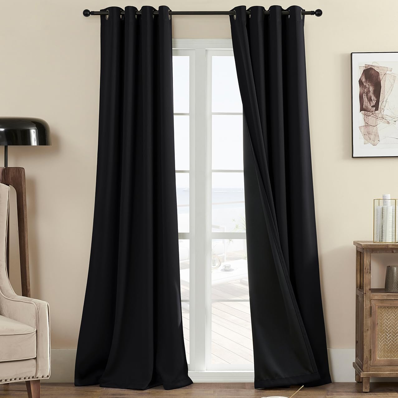 Rutterllow 100% Blackout 340 GSM Curtains, 80 inches 2 panel sets, Heat and Full light Blocking Drapes with Grommets for Bedroom, Thermal…
