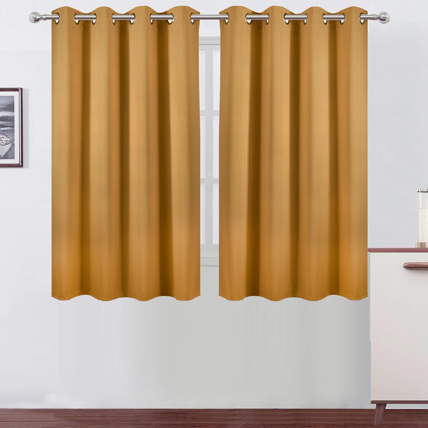 Lemomo Mustard Yellow Thermal Blackout Curtains/52 x 54 Inch/Set of 2 Panels Room Darkening Curtains for Bedroom 54 Inch silver