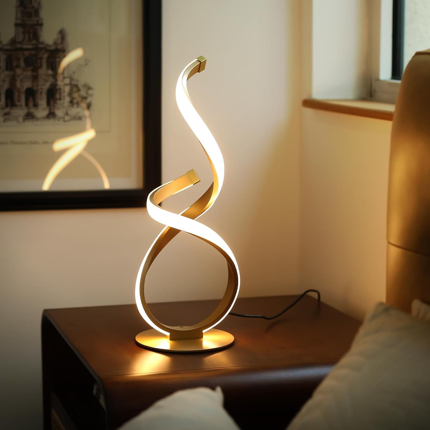 2 Pack Bedside Table Lamp, LED Spiral Desk Lamp, Touch Dimmable, 3 Color Temperature, Modern Nightstand Light for Night Stands, Unique…