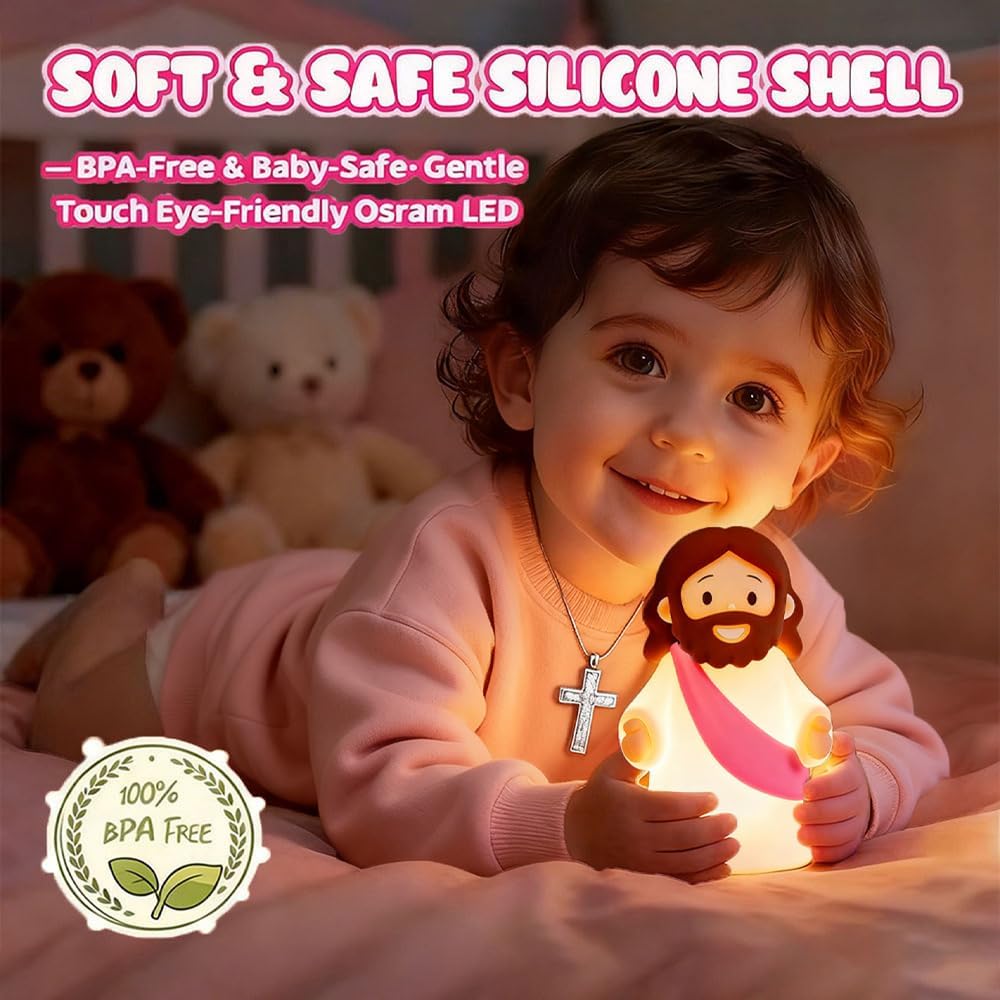 Jesus Night Light Rechargeable Bedside Night Light Dimmable Silicone LED Light Ideal for Religious Gatherings, Gifts for Sunday School…
