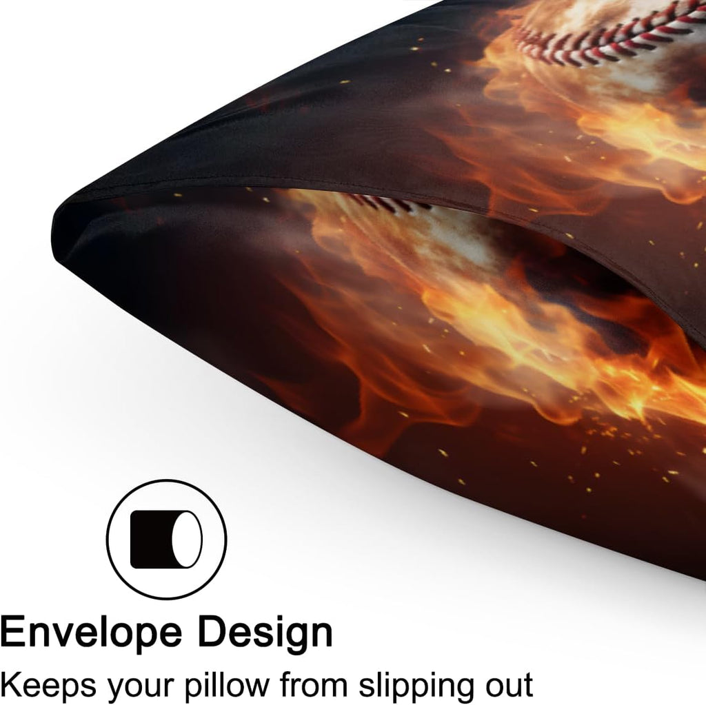 Fire Sports Baseball Satin Pillowcase for Hair and Skin Soft Silk Pillow Cases with Envelope Closure Cooling Pillow Case Slip 15.99…