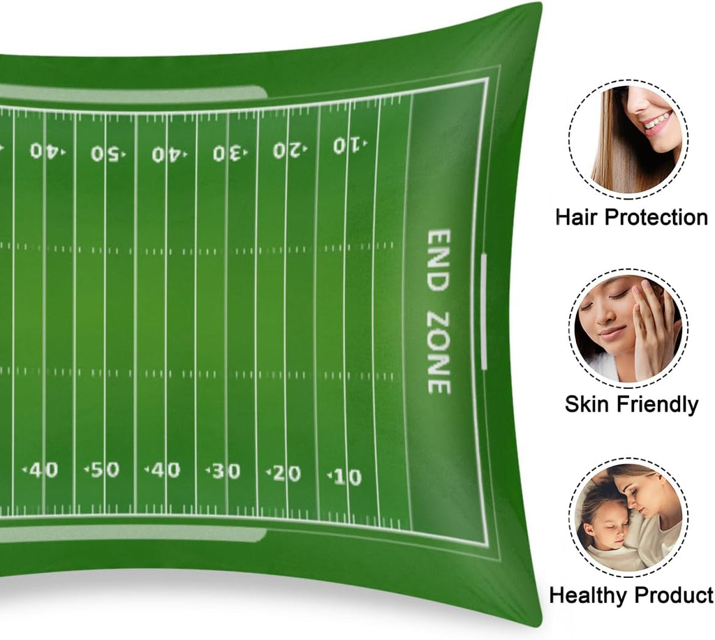 America Green Football Field Satin Pillowcase for Hair and Skin Soft Silk Pillow Cases with Envelope Closure Cooling Pillow Case Slip…