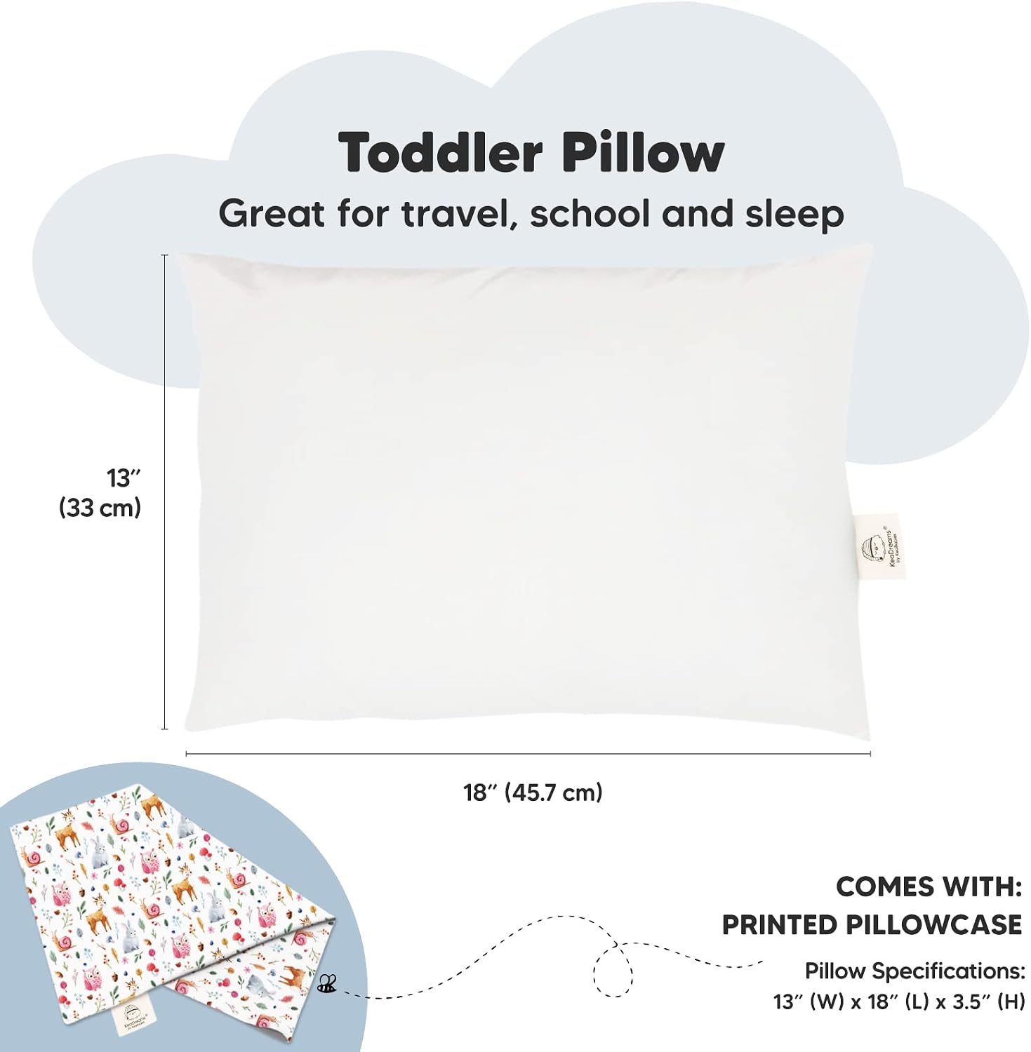 Toddler Pillow with Pillowcase - 13x18 My Little Dreamy Kids Travel Bed Pillows for Sleeping, Organic Cotton Small Pillowcase, Soft &…
