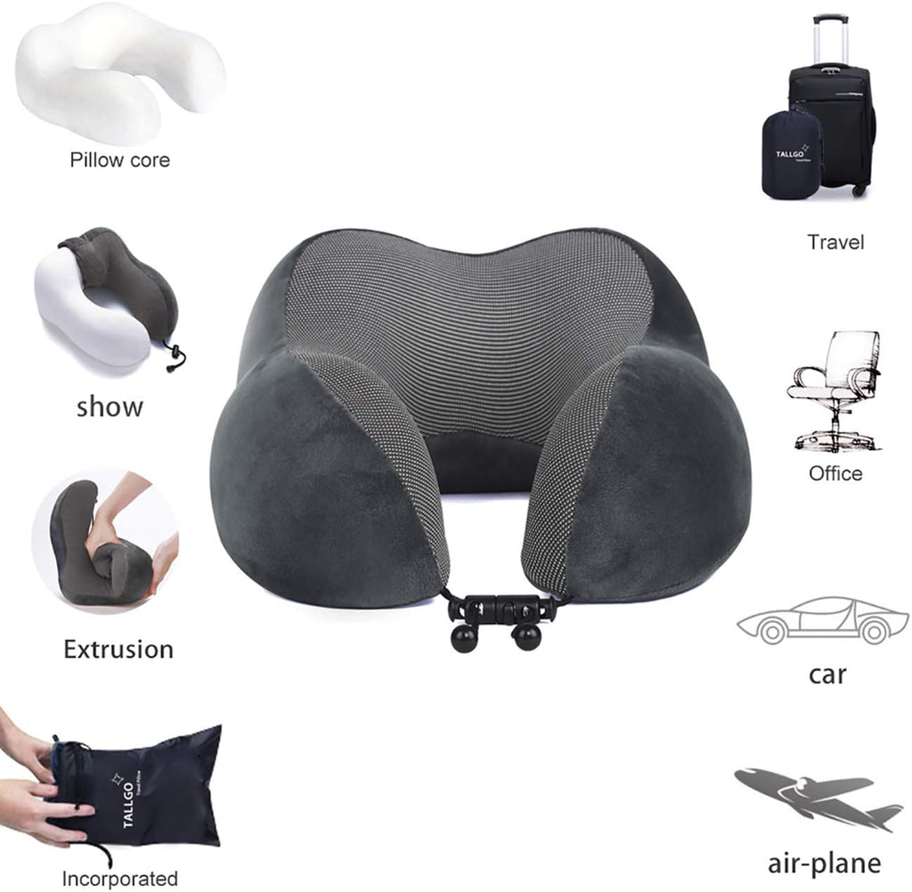 TALLGONeckPillowAlwaysHere TALLGO Travel Pillow, Memory Foam Neck Pillow Head Support Soft Pillow for Sleeping Rest, Airplane Car & Home Us…