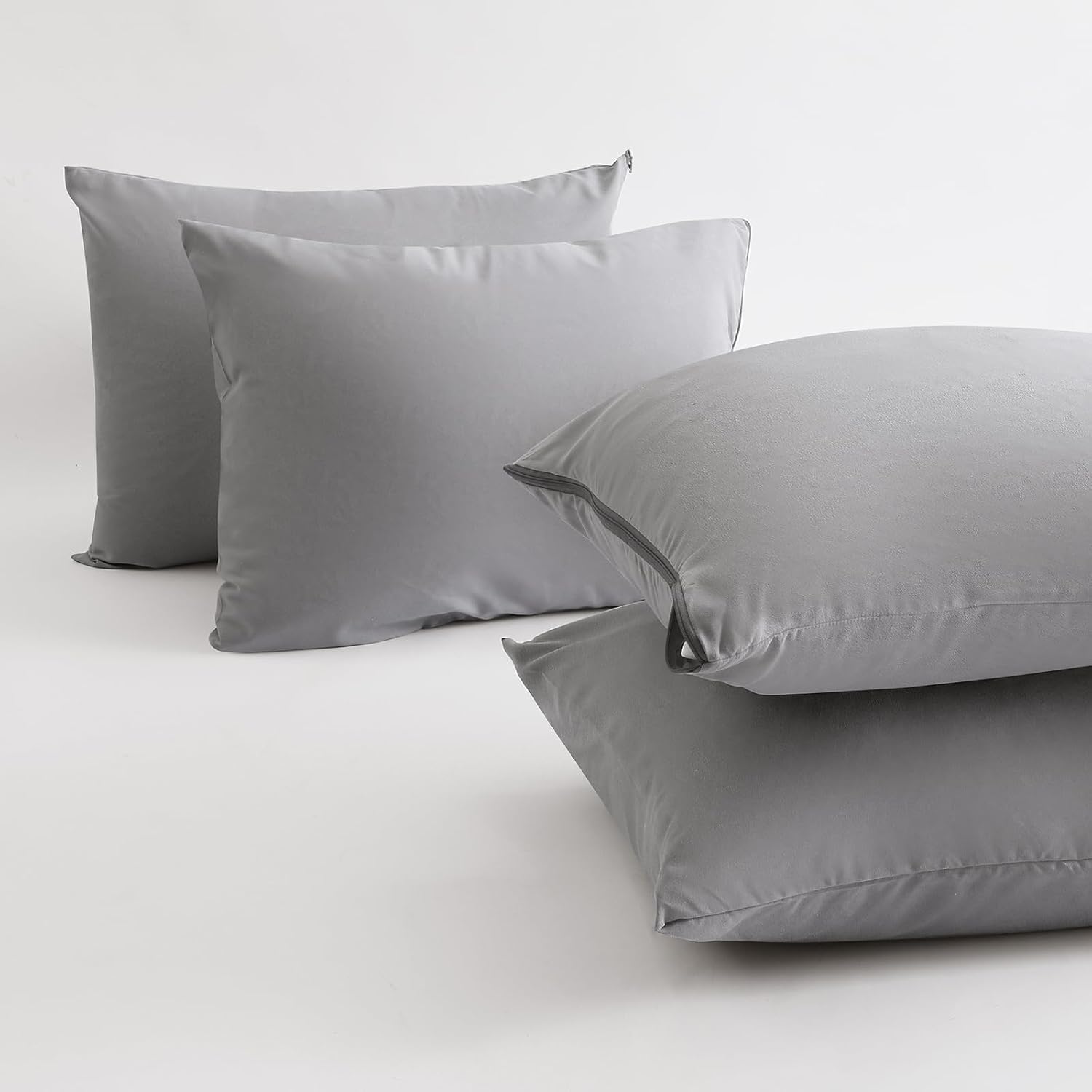 Beitefiber BEITE 4 Pack Pillow Case Protectors King -LightGray 20×36 Inches with Smooth Zipper Design -Comfortable and Skin-Friendly Pillow…