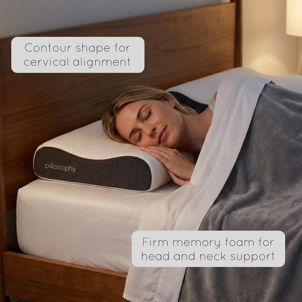 pillosophythetheoryofsleep pillosophy SleepTheory Pillow • Contour Shape • Cervical Neck Support • Memory Foam Core • Washable Outer Cover…