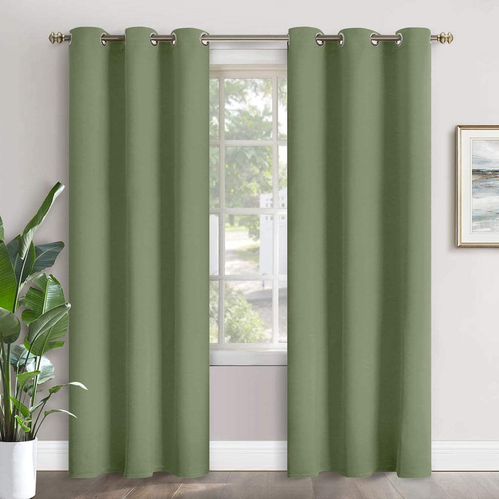 YoungsTex Olive Green Blackout Curtains for Living Room 84 Inches Long - Thermal Insulated with Grommet Room Darkening Window Drapes for Be…