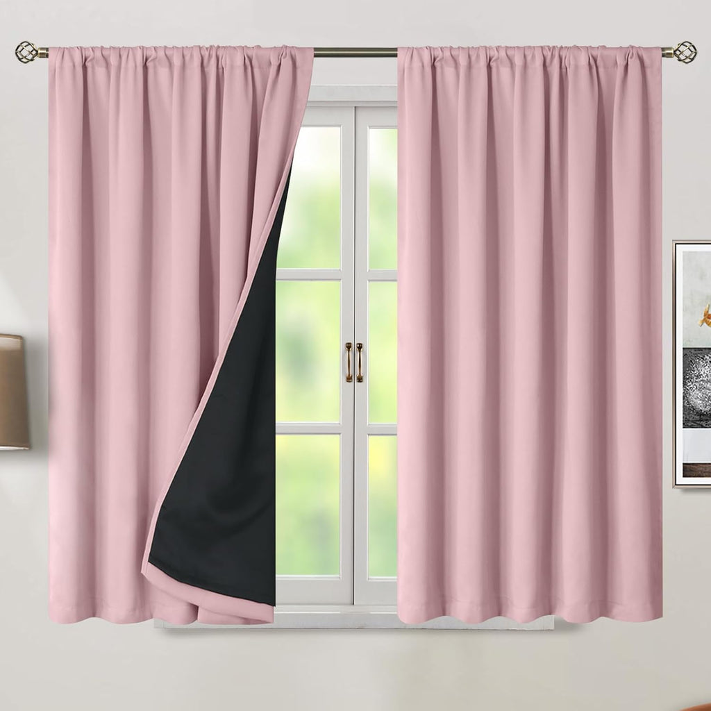 BGment Full Blackout Curtains with Thermal Insulation Liner Curtains 45 Inches Long, Rod Pocket and Back Tab Double Layer Room Darkening…