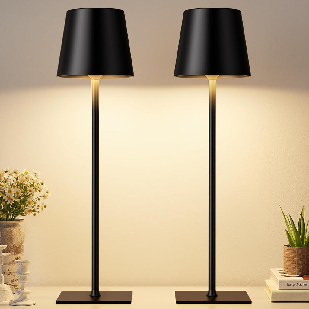 Kakanuo Black Cordless Rechargeable Table Lamp, 2 Pack Portable Desk Lamp with 5000mAh Battery, Touch Control Stepless Dimming, Wireless…