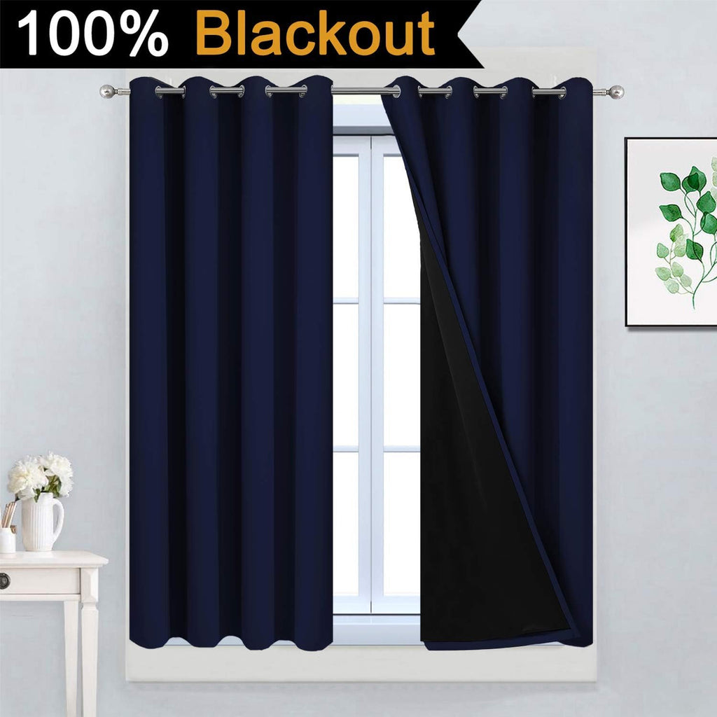 Yakamok 100% Blackout Curtains 45 Inches Long, 2 Thick Layers Total Blackout Drapes, Light Blocking Thermal Insulated Lined Blackout Curtai…