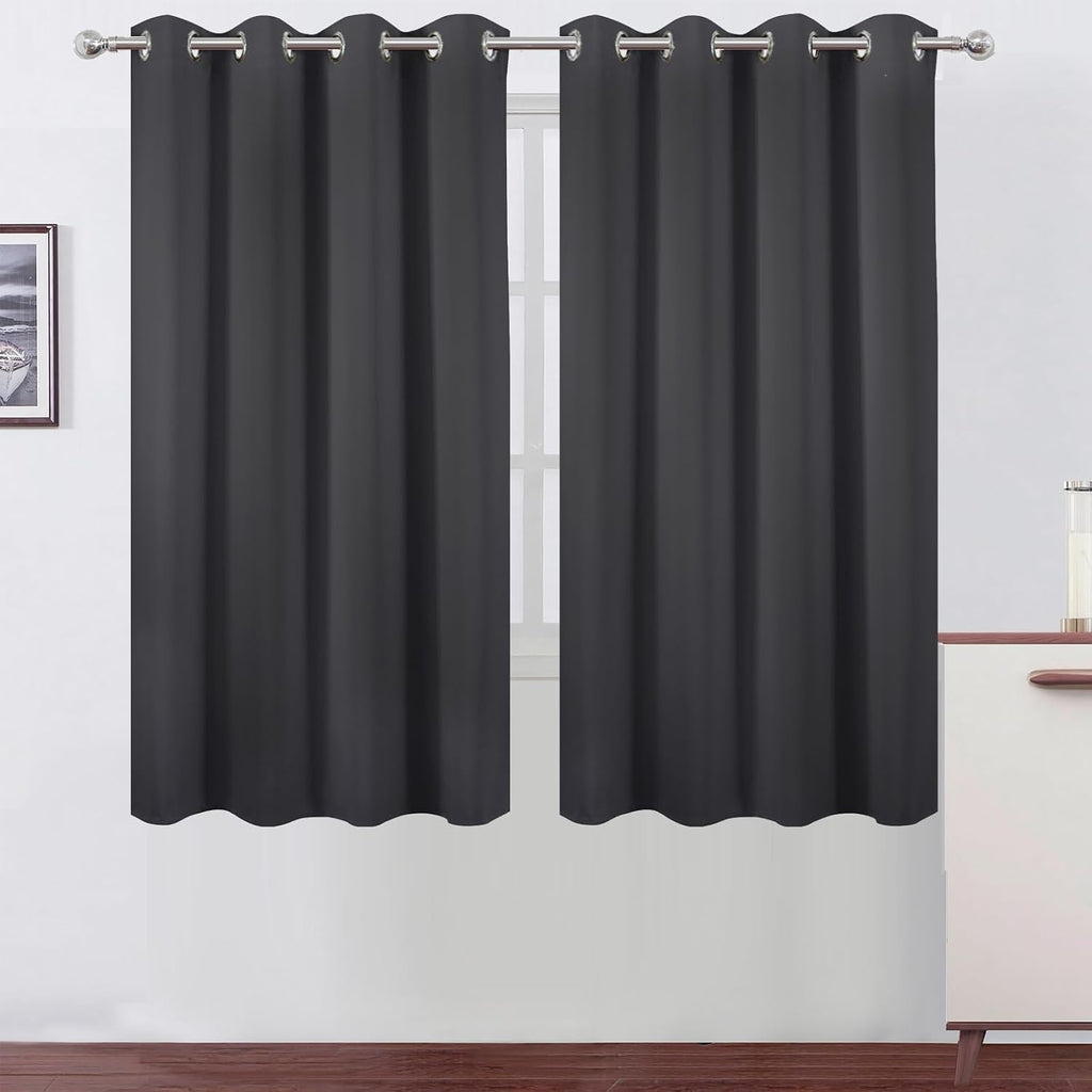 Lemomo Dark Grey Blackout Curtains 66 x 63 Inch Length/Set of 2 Curtain Panels/Thermal Insulated Room Darkening Blackout Curtains for Bedro…