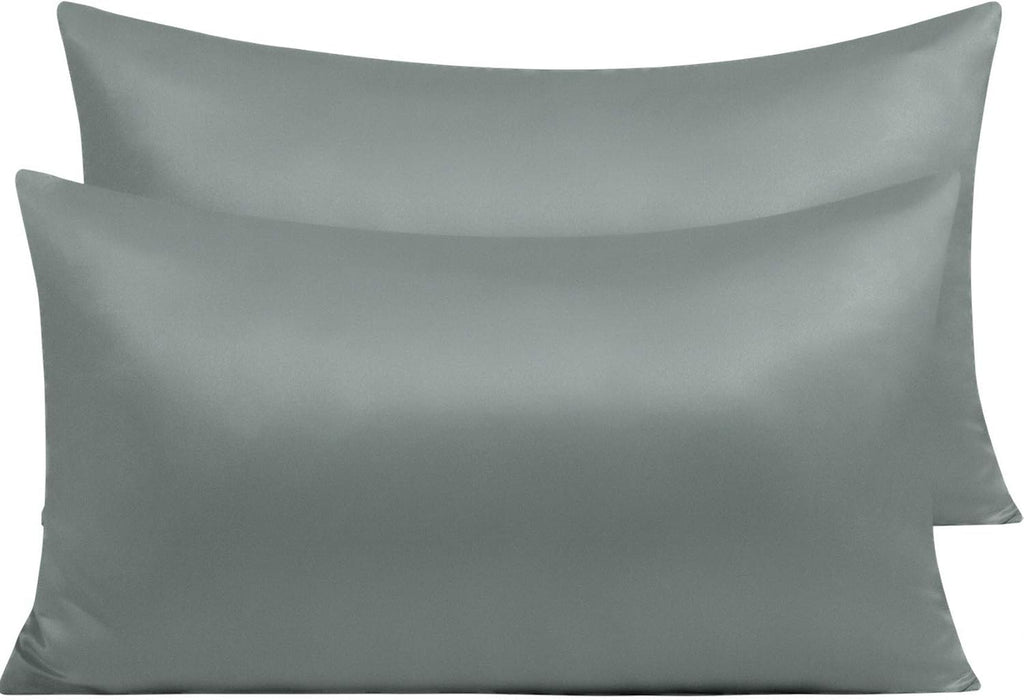 Ntbay Zippered Satin Pillow Cases for Hair and Skin, Luxury King Hidden Zipper Pillowcases Set of 2, 20x36 Inches, Dark Grey 36 Inches Grey