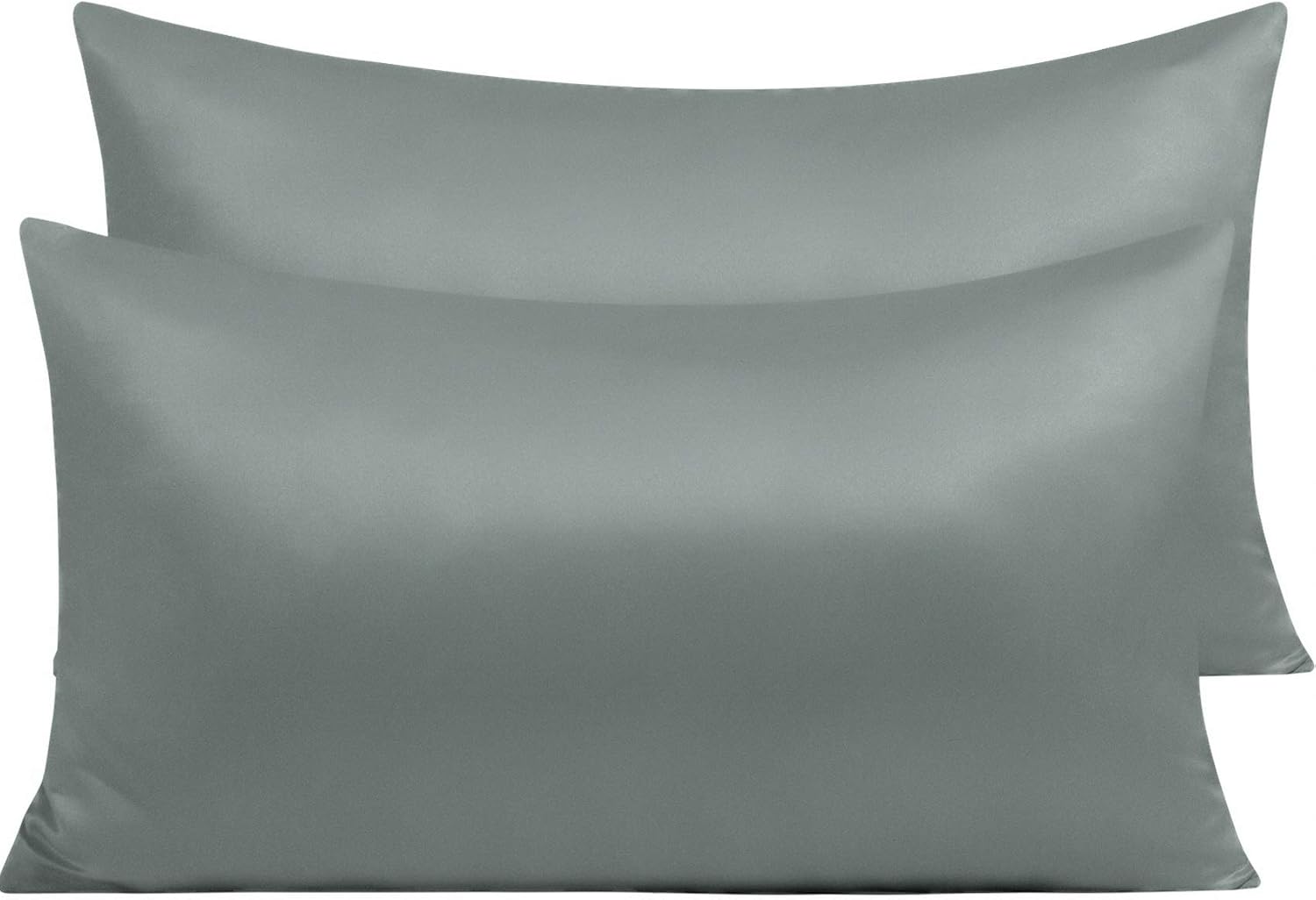 Ntbay Zippered Satin Pillow Cases for Hair and Skin, Luxury King Hidden Zipper Pillowcases Set of 2, 20x36 Inches, Dark Grey 36 Inches Grey