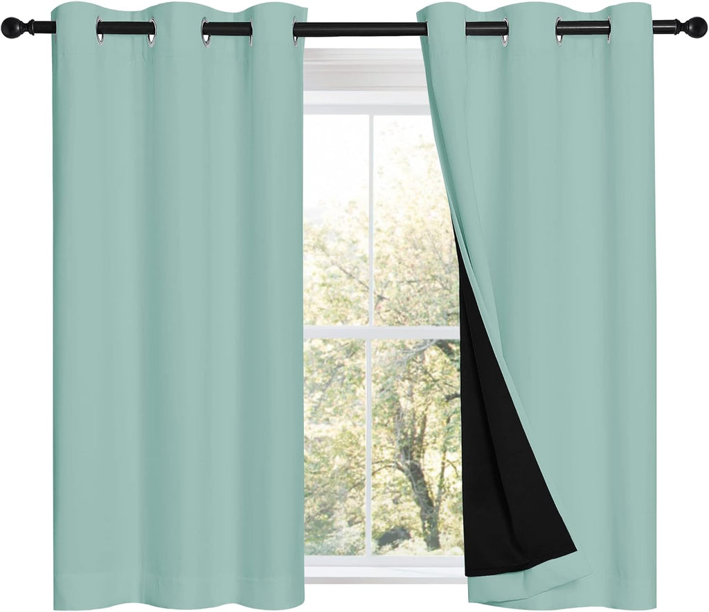 Nicetown Aqua Blue 100% Blackout Curtains 45 inches Long, 2 Thick Layers Completely Blackout Window Treatment Thermal Insulated Lined Drape…