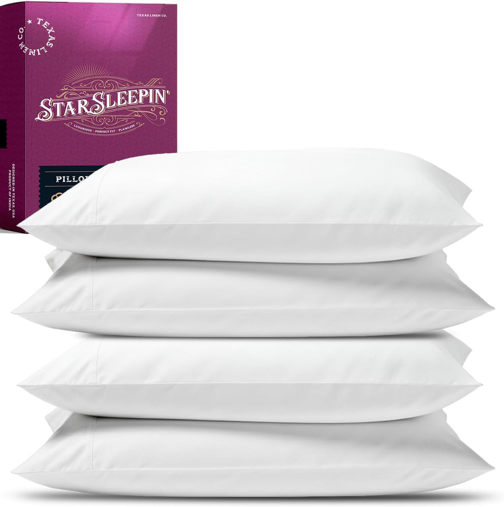 TEXAS LINEN CO. 100% Egyptian Cotton Pillow Cases King Size Set of 4 - Luxury 1200 Series Star Sleepin' Collection Cotton King Pillow…