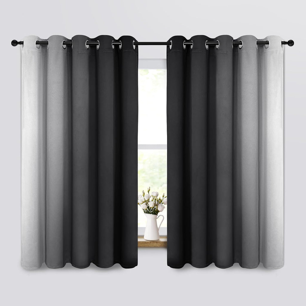 Yakamok Room Darkening Ombre Curtains 63 Inch Length, Black and Greyish White Thermal Insulated Gradient Color Curtains, Light Blocking Grom…