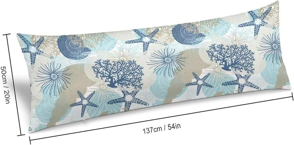 Body Pillow Cover Aqua Blue Nautical Coral Body Pillowcase Coastal Beach Theme Coral Starfish Decorative Rectangle Long Pillow Cases…