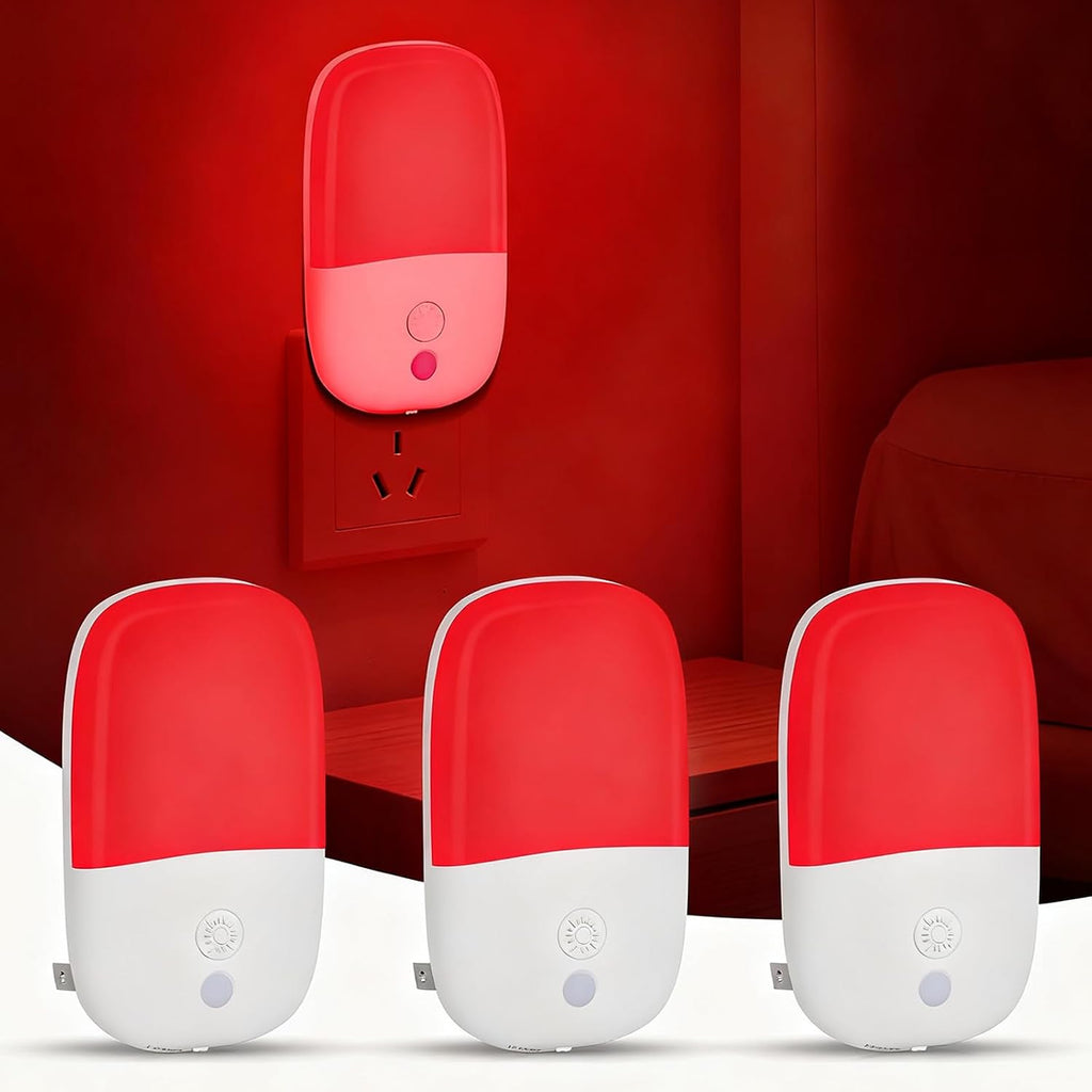 Jopcpie 670nm Red Light Night Light for Sleep relaxation, 3 Pack Auto On/Off Dimmable Night Light with Dusk to Dawn Sensor, LED Night…